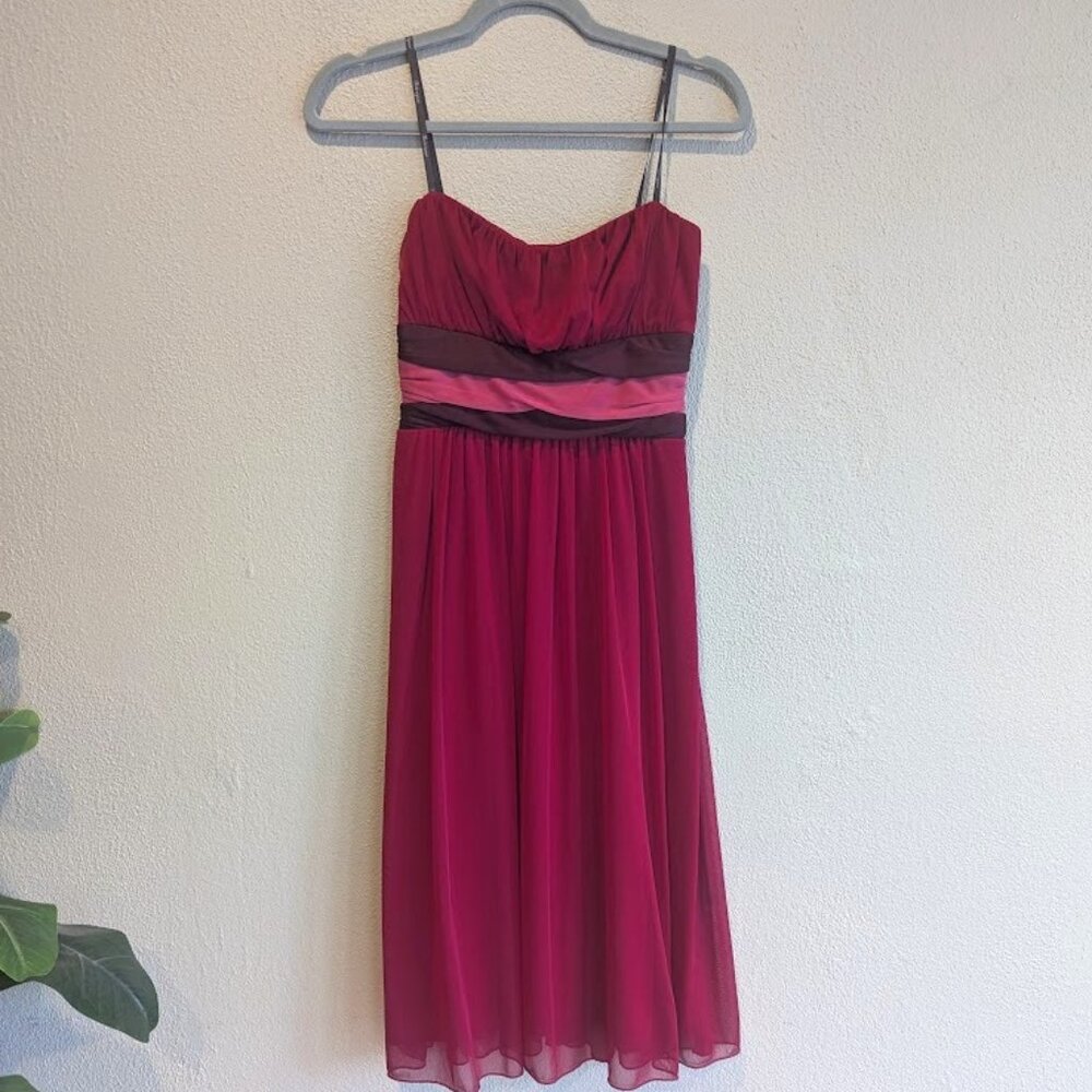 Intrigue Strapless Chiffon Midi Dress * Berry Pink/Brown Accents * Size Medium